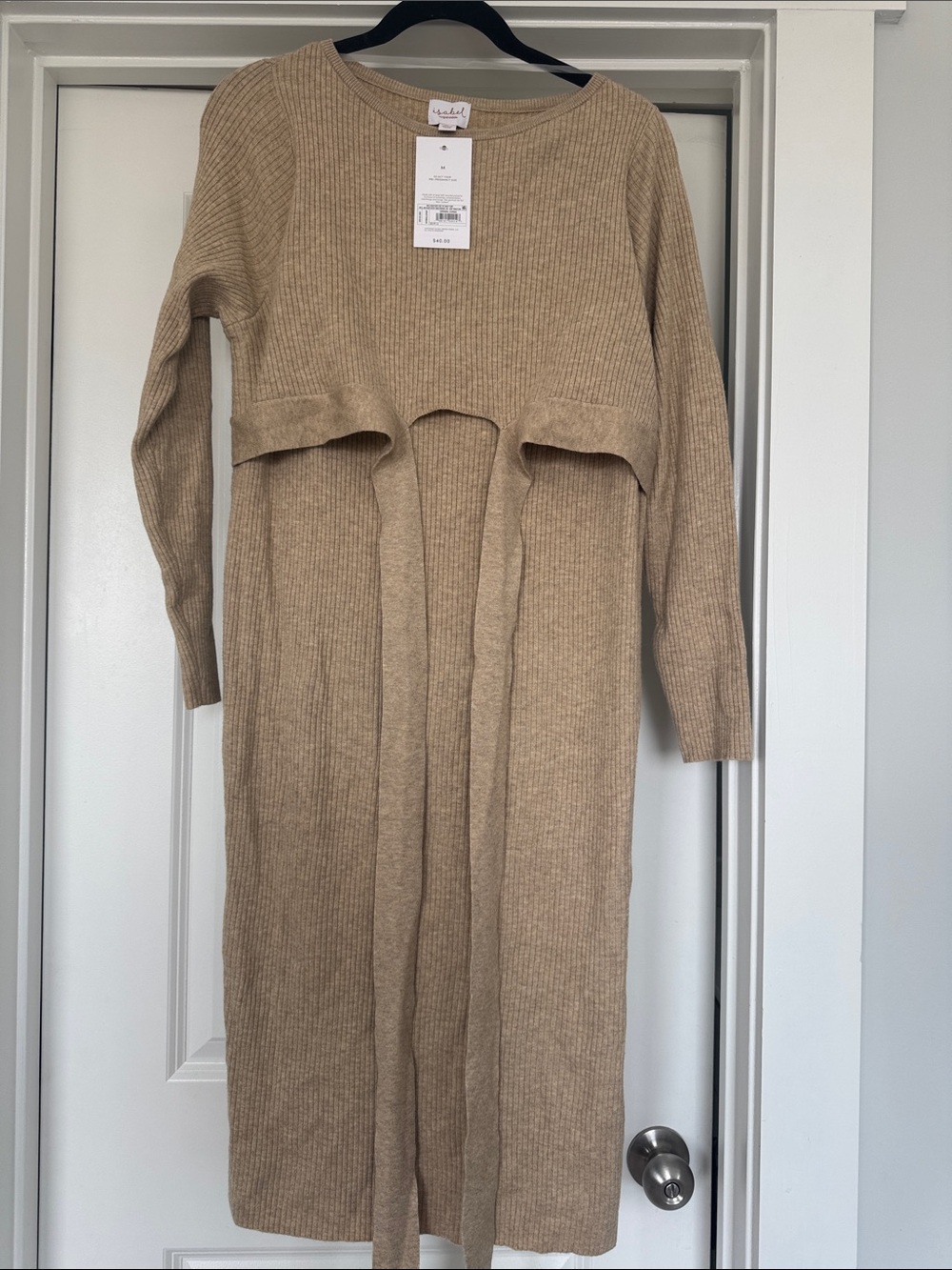 Ingrid & Isabel Ribbed Long Sleeve Midi Dress in Camel